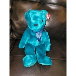 TY Beanie Buddy Teddy Old Face Bear (teal) - 2000